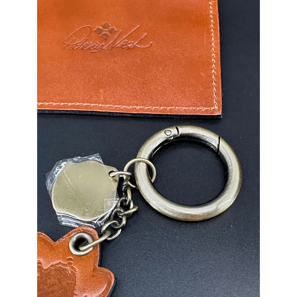 Patricia Nash Leather Card Case and Keychain Set Tan Cognac Flower Charm
